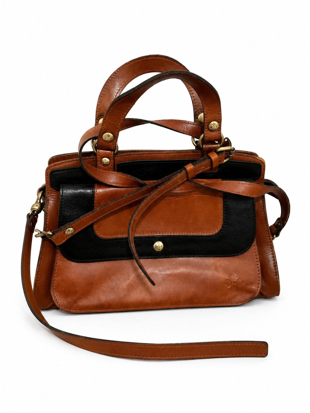 Patricia Nash Two-Tone Leather Satchel - Cognac Brown & Black NWT